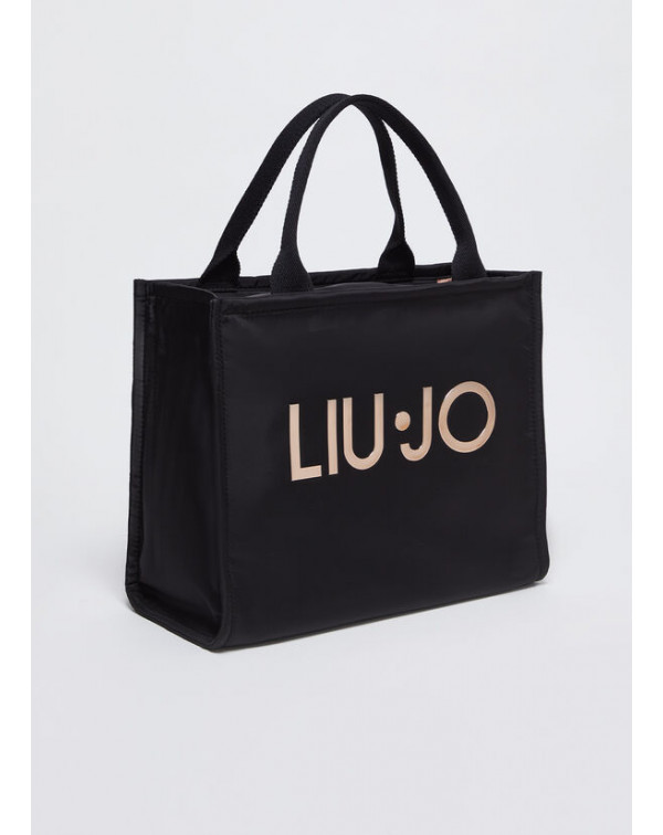 LIU.JO SHOPPING BAG IN NYLON LOGO ORO