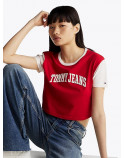 TOMMY JEANS  t-shirt crop logo cucito