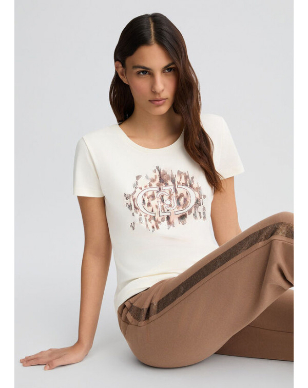 LIU.JO T-SHIRT LOGO ANIMALIER E STRASS