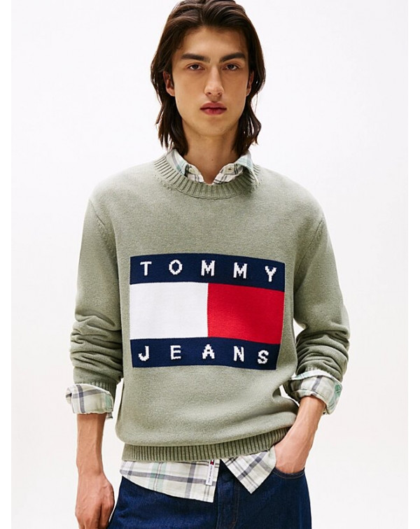 TOMMY JEANS PULLOVER MELANGE CON BANDIERA