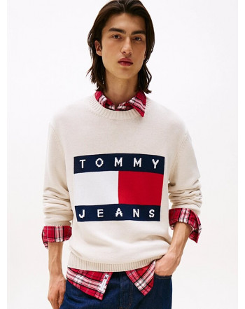 TOMMY JEANS PULLOVER MELANGE CON BANDIERA