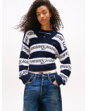 TOMMY JEANS PULLOVER A V a righe con logo