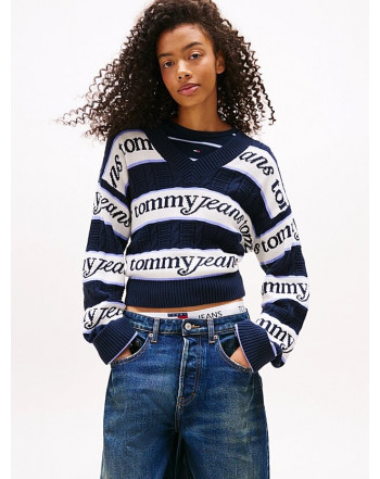 TOMMY JEANS PULLOVER A V A RIGHE CON LOGO