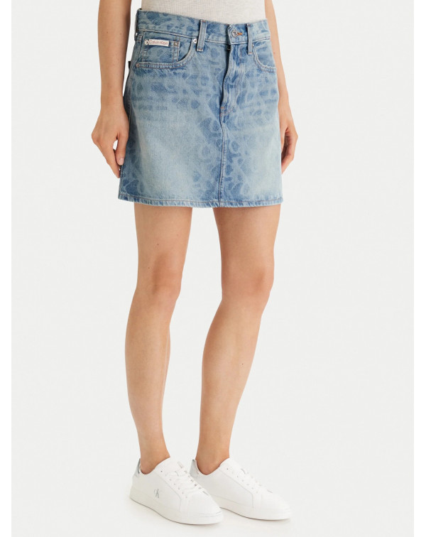 CALVIN KLEIN GONNA CORTA IN DENIM STAMPATO