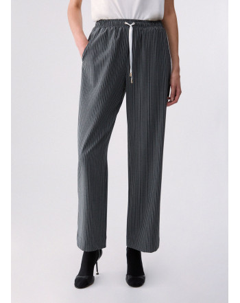 LIU.JO PANTALONI GESSATI CON INSERTO IN PIZZO
