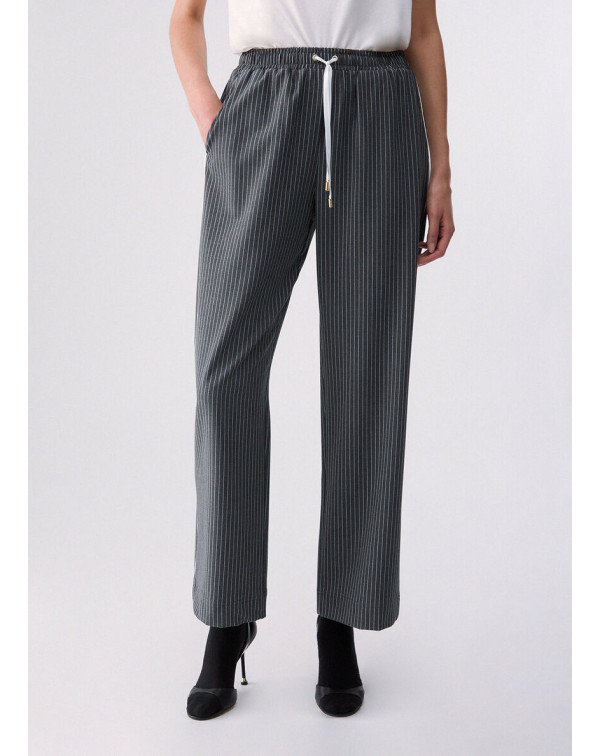 LIU.JO PANTALONI GESSATI CON INSERTO IN PIZZO